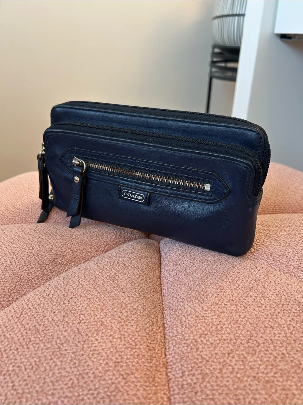 Coach Navy Leather Double-Zip wallet